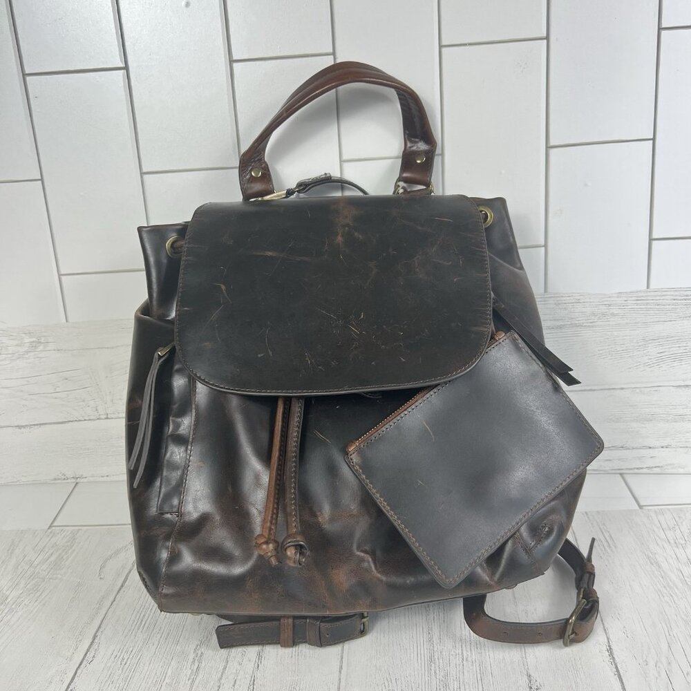 Rachel Roy Genuine Leather Convertible Backpack Tote Crossbody Bag Brown